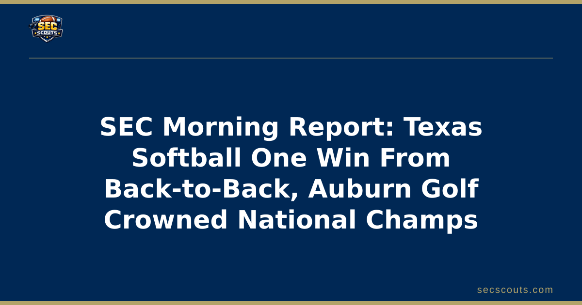 SEC Morning Report: Texas Softball One Win From Back-to-Back, Auburn Golf Crowned National Champs