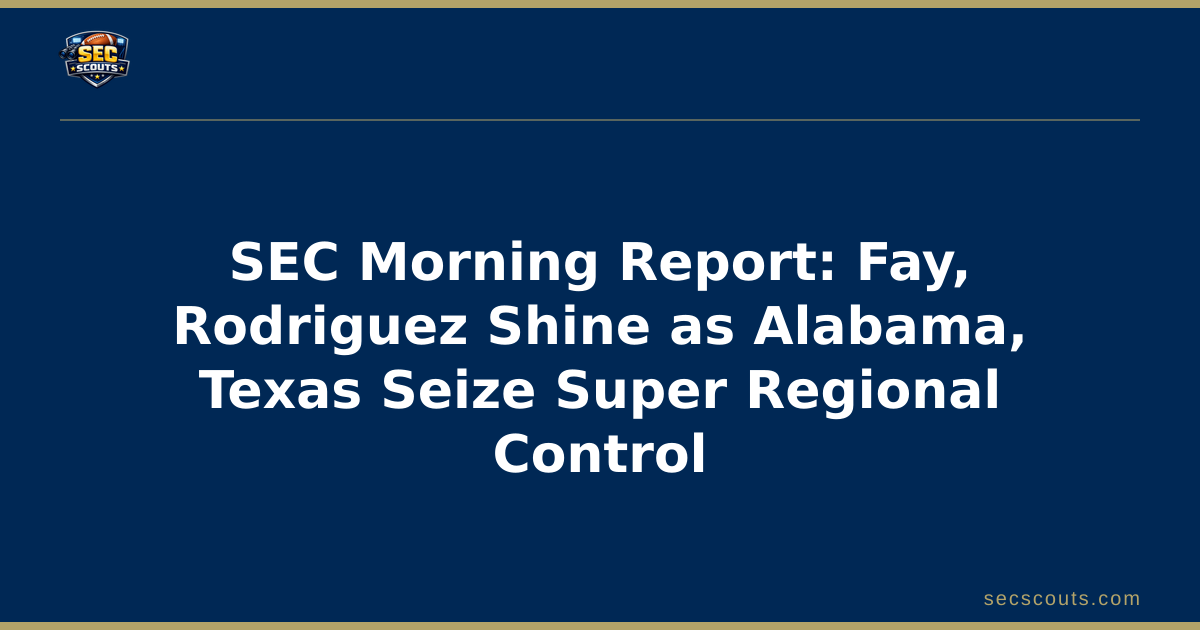 SEC Morning Report: Fay, Rodriguez Shine as Alabama, Texas Seize Super Regional Control