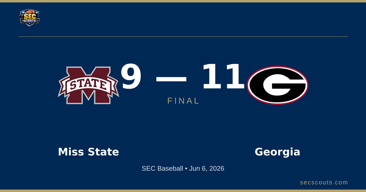 SEC Baseball: Georgia Bulldogs Defeats Mississippi State Bulldogs 11-9