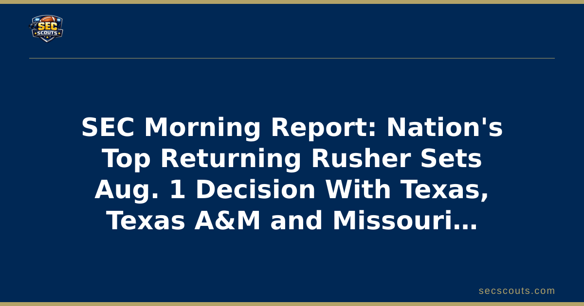 SEC Morning Report: Nation's Top Returning Rusher Sets Aug. 1 Decision With Texas, Texas A&M and Missouri in the Hunt