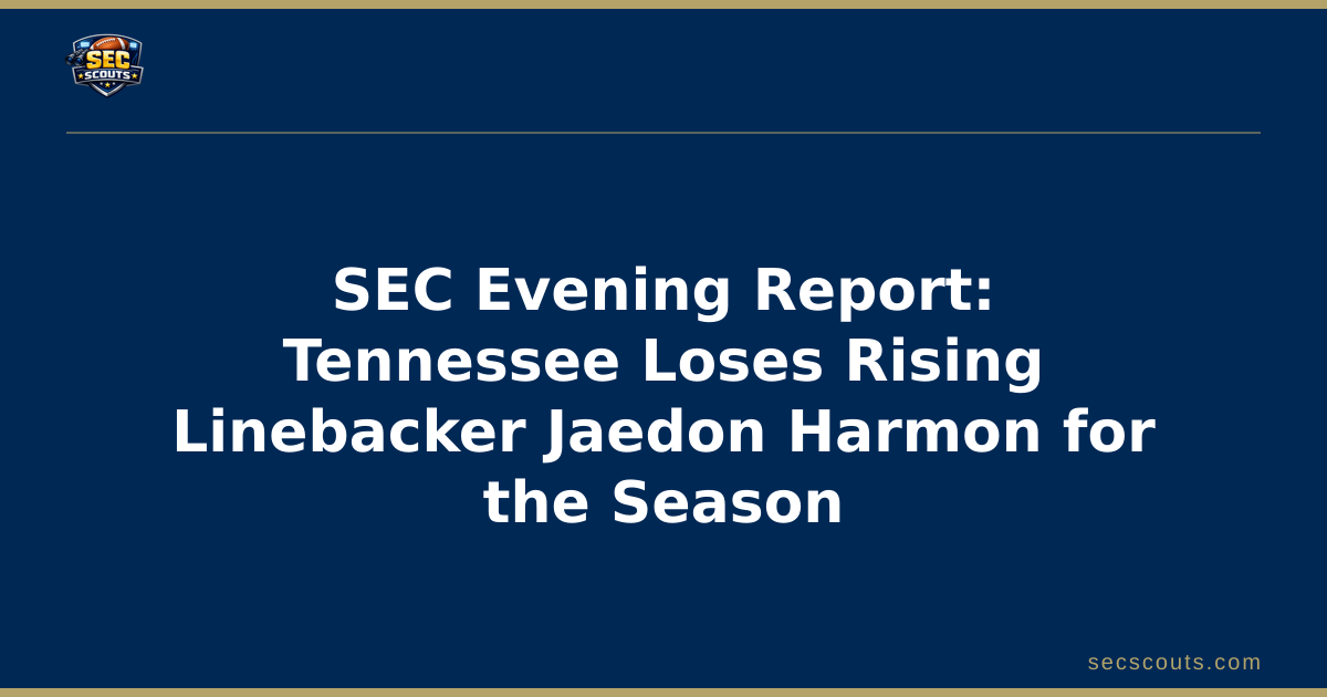 SEC Evening Report: Tennessee Loses Rising Linebacker Jaedon Harmon for the Season
