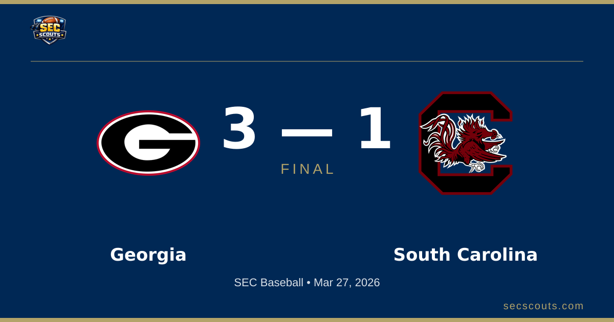 SEC Baseball: Georgia Bulldogs Defeats South Carolina Gamecocks 3-1