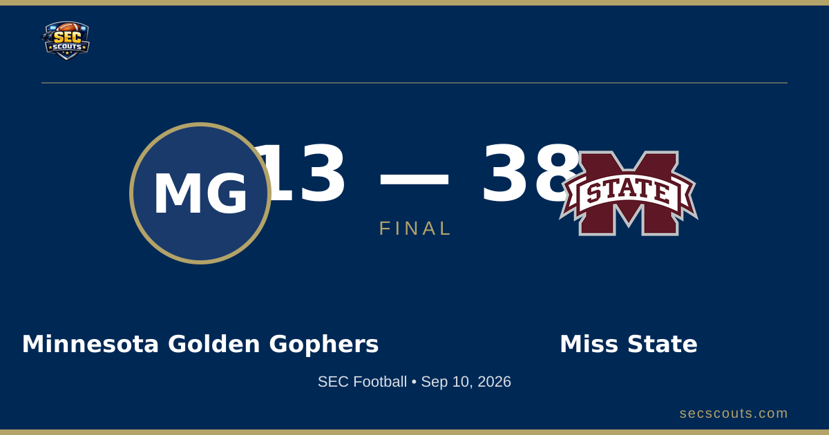 SEC Football: Mississippi State Bulldogs Dominates Minnesota Golden Gophers 38-13