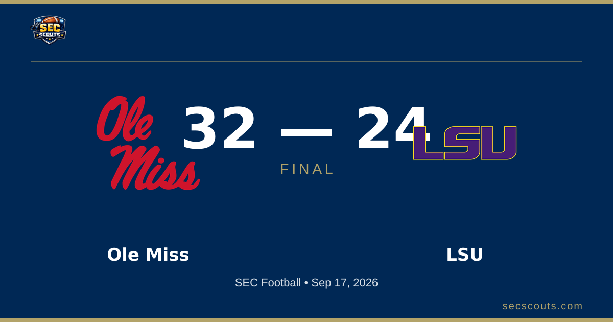 SEC Football: Ole Miss Rebels Defeats LSU Tigers 32-24