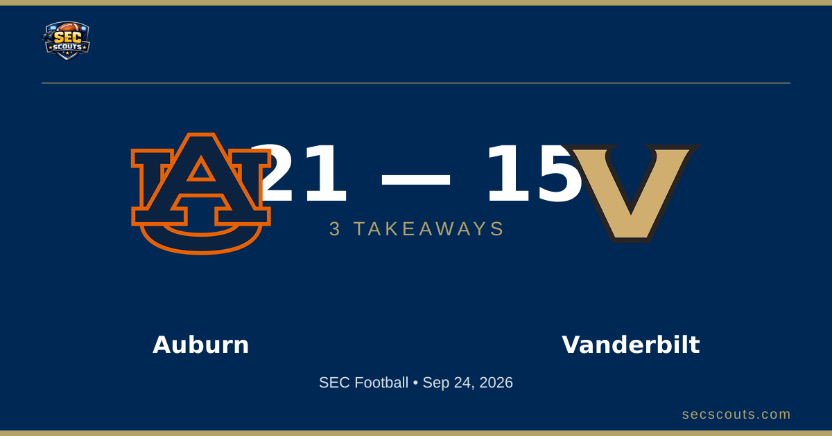 3 Takeaways: Auburn Tigers Defeats Vanderbilt Commodores 21-15