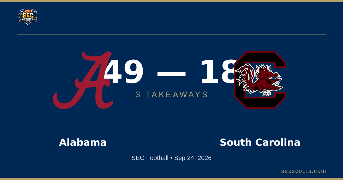 3 Takeaways: Alabama Crimson Tide Dominates South Carolina Gamecocks 49-18