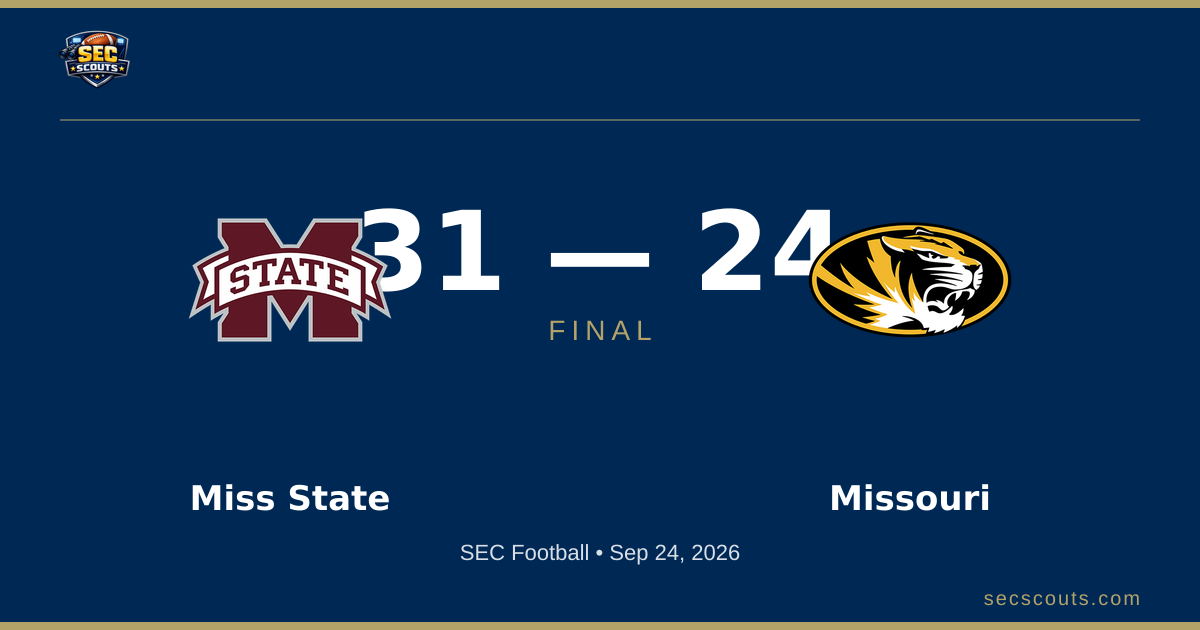 SEC Football: Mississippi State Bulldogs Defeats Missouri Tigers 31-24