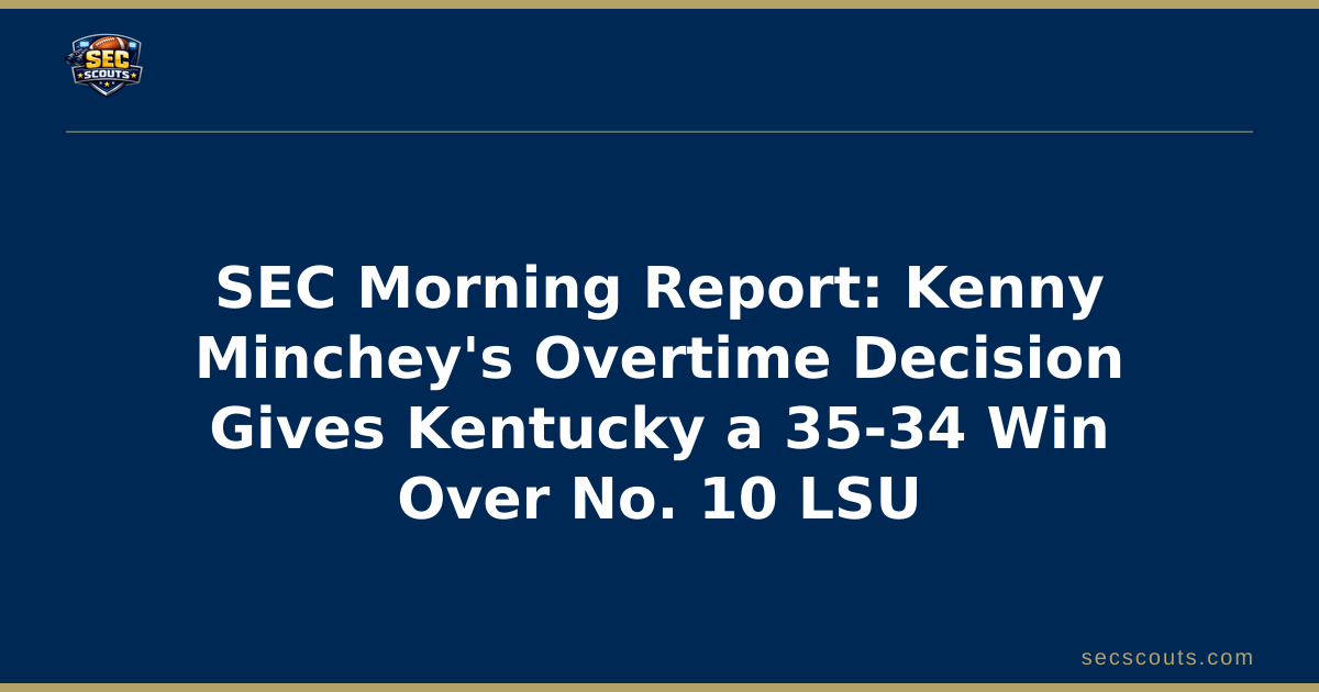 SEC Morning Report: Kenny Minchey's Overtime Decision Gives Kentucky a 35-34 Win Over No. 10 LSU