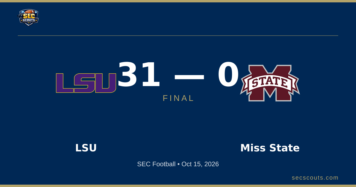 SEC Football: LSU Tigers Dominates Mississippi State Bulldogs 31-0