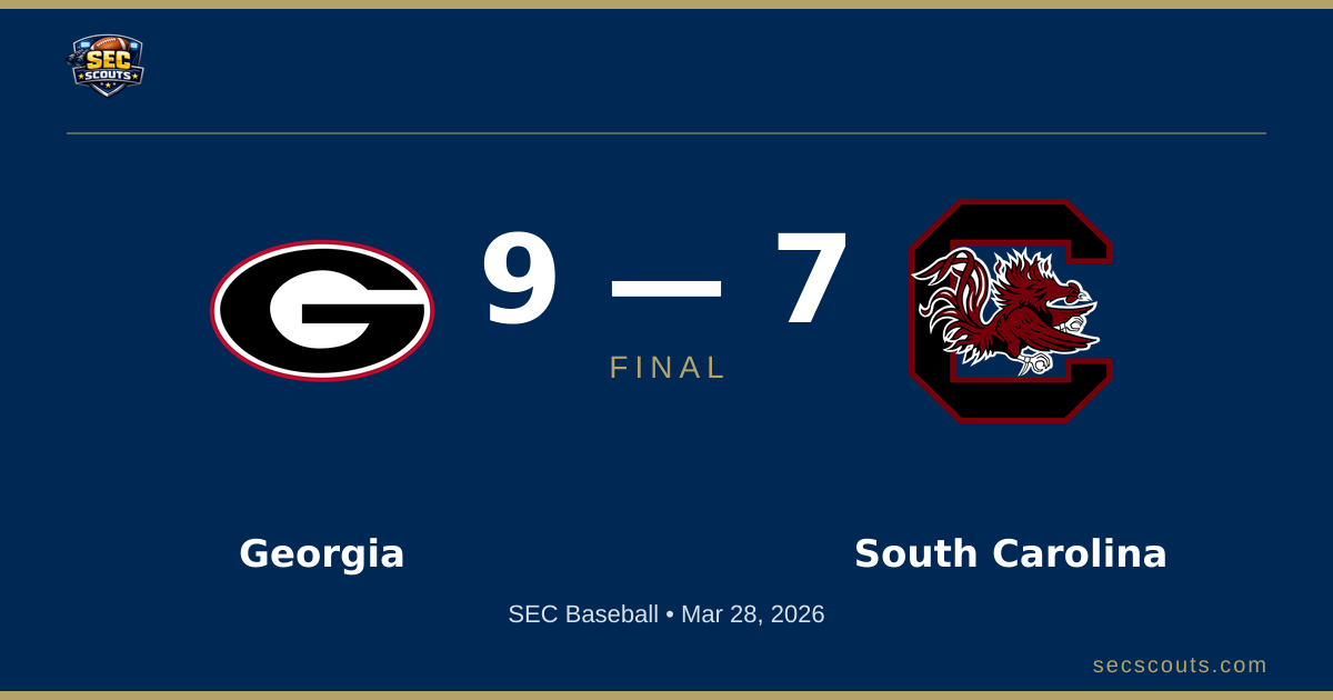 SEC Baseball: Georgia Bulldogs Defeats South Carolina Gamecocks 9-7