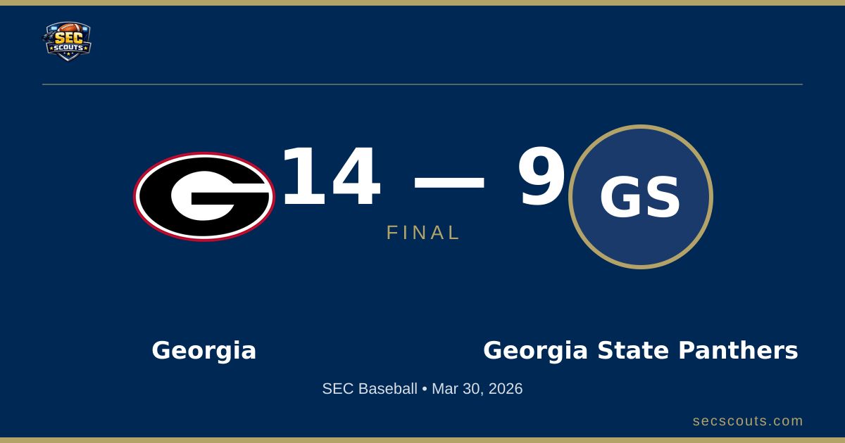 SEC Baseball: Georgia Bulldogs Defeats Georgia State Panthers 14-9