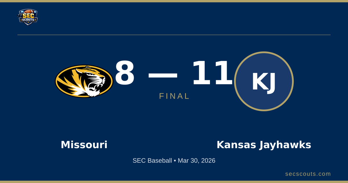 SEC Baseball: Kansas Jayhawks Defeats Missouri Tigers 11-8