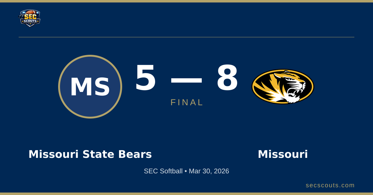 SEC Softball: Missouri Tigers Defeats Missouri State Bears 8-5