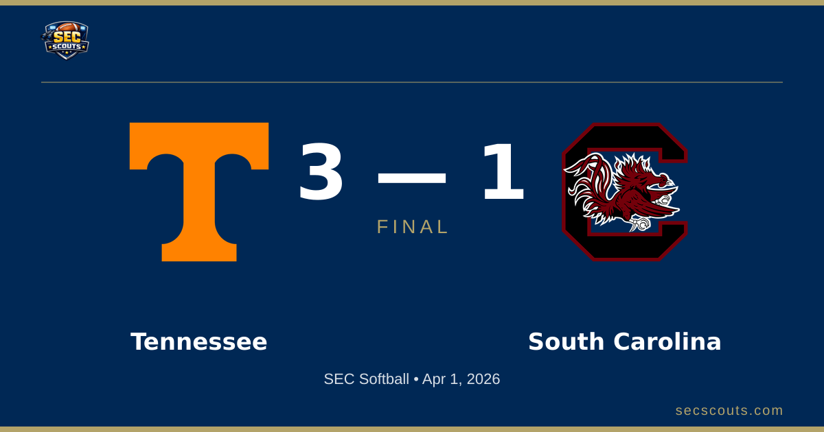 SEC Softball: Tennessee Lady Volunteers Defeats South Carolina Gamecocks 3-1