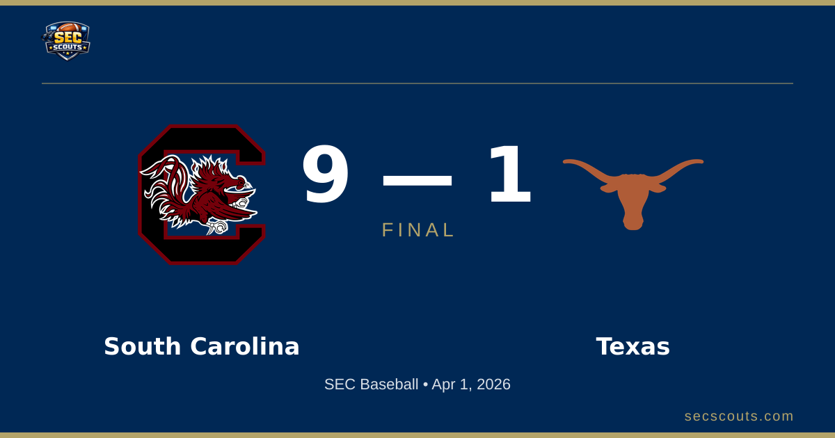 SEC Baseball: South Carolina Gamecocks Defeats Texas Longhorns 9-1