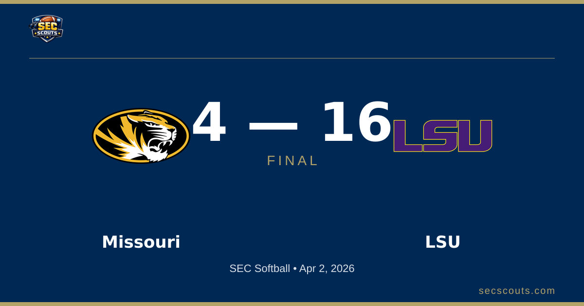 SEC Softball: LSU Tigers Defeats Missouri Tigers 16-4