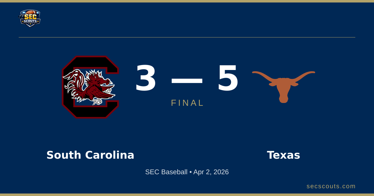 SEC Baseball: Texas Longhorns Defeats South Carolina Gamecocks 5-3