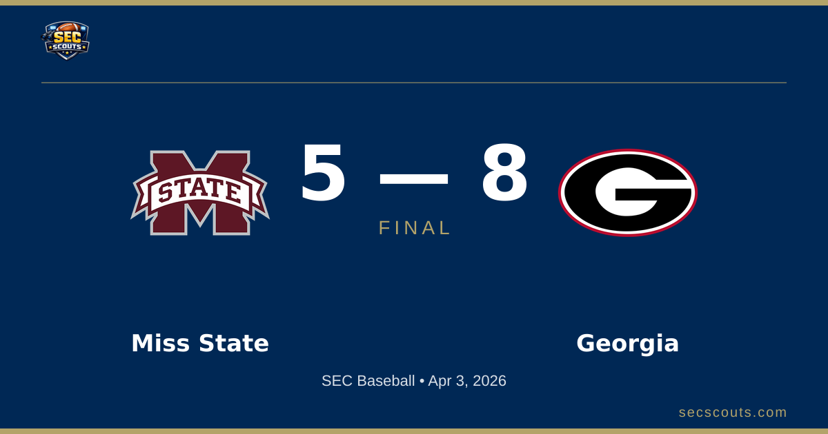 SEC Baseball: Georgia Bulldogs Defeats Mississippi State Bulldogs 8-5
