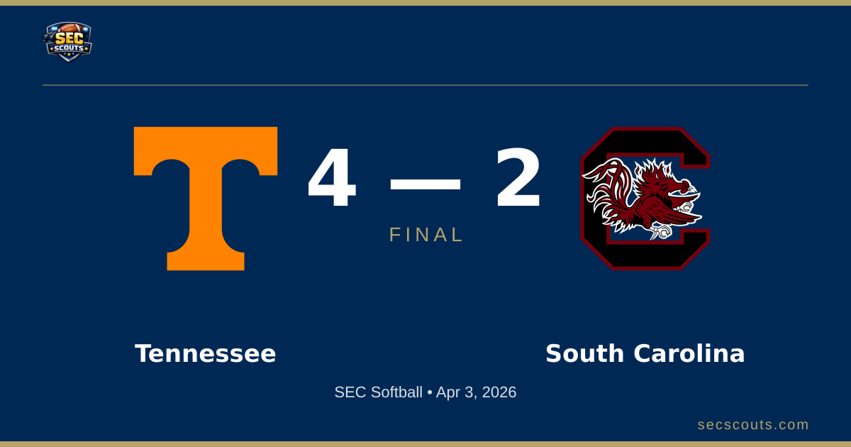 SEC Softball: Tennessee Lady Volunteers Defeats South Carolina Gamecocks 4-2