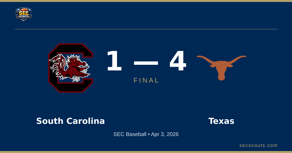 SEC Baseball: Texas Longhorns Defeats South Carolina Gamecocks 4-1