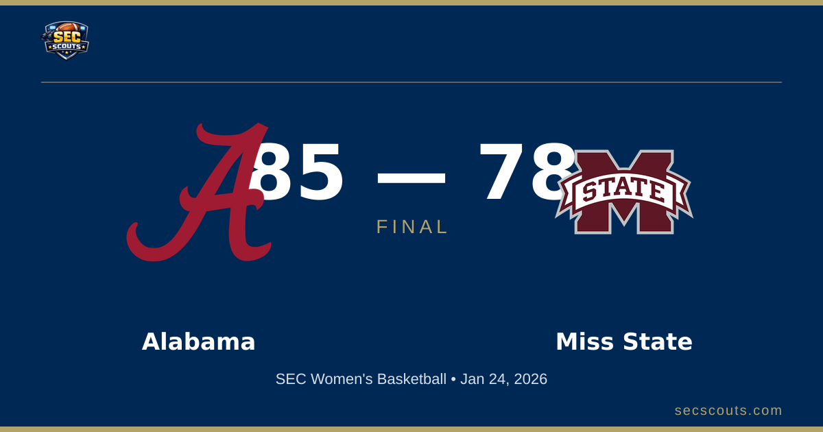 SEC Women's Basketball: Alabama Crimson Tide Defeats Mississippi State Bulldogs 85-78