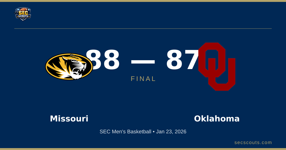 SEC Men's Basketball: Missouri Tigers Defeats Oklahoma Sooners 88-87