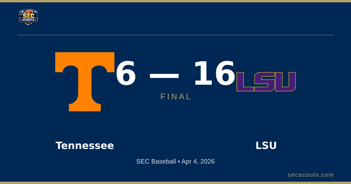 SEC Baseball: LSU Tigers Defeats Tennessee Volunteers 16-6