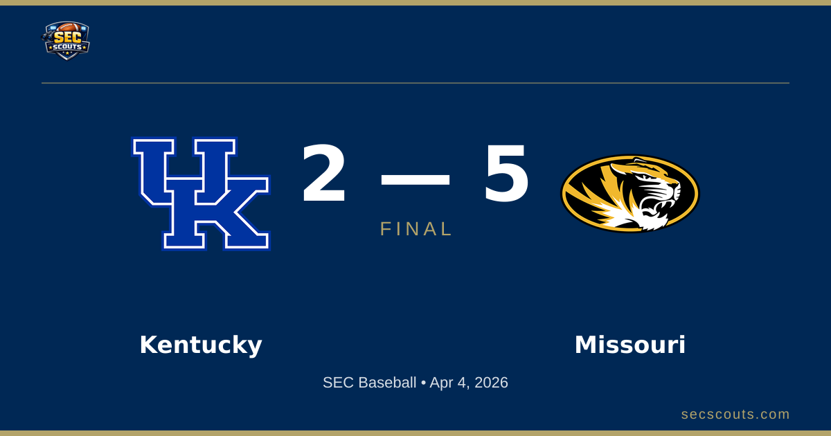 SEC Baseball: Missouri Tigers Defeats Kentucky Wildcats 5-2