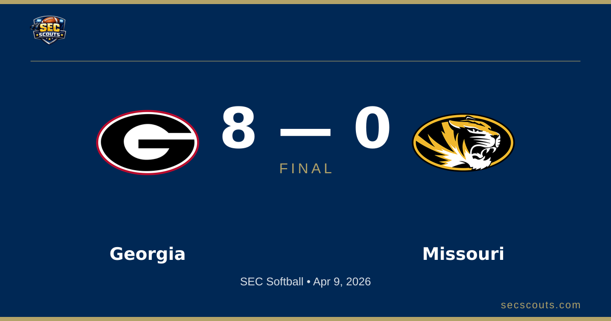 SEC Softball: Georgia Bulldogs Defeats Missouri Tigers 8-0
