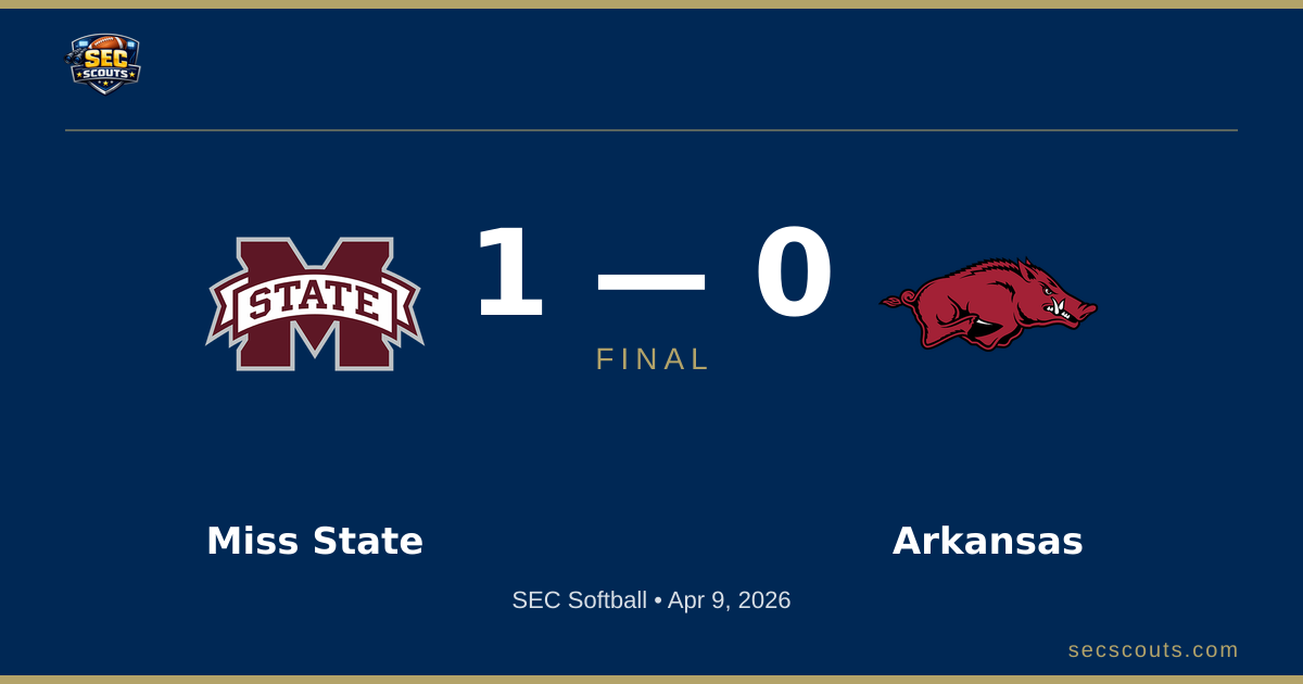 SEC Softball: Mississippi State Bulldogs Defeats Arkansas Razorbacks 1-0