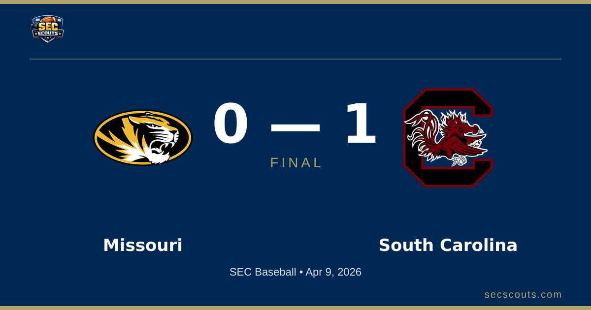 SEC Baseball: South Carolina Gamecocks Defeats Missouri Tigers 1-0