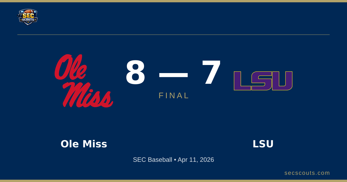SEC Baseball: Ole Miss Rebels Defeats LSU Tigers 8-7