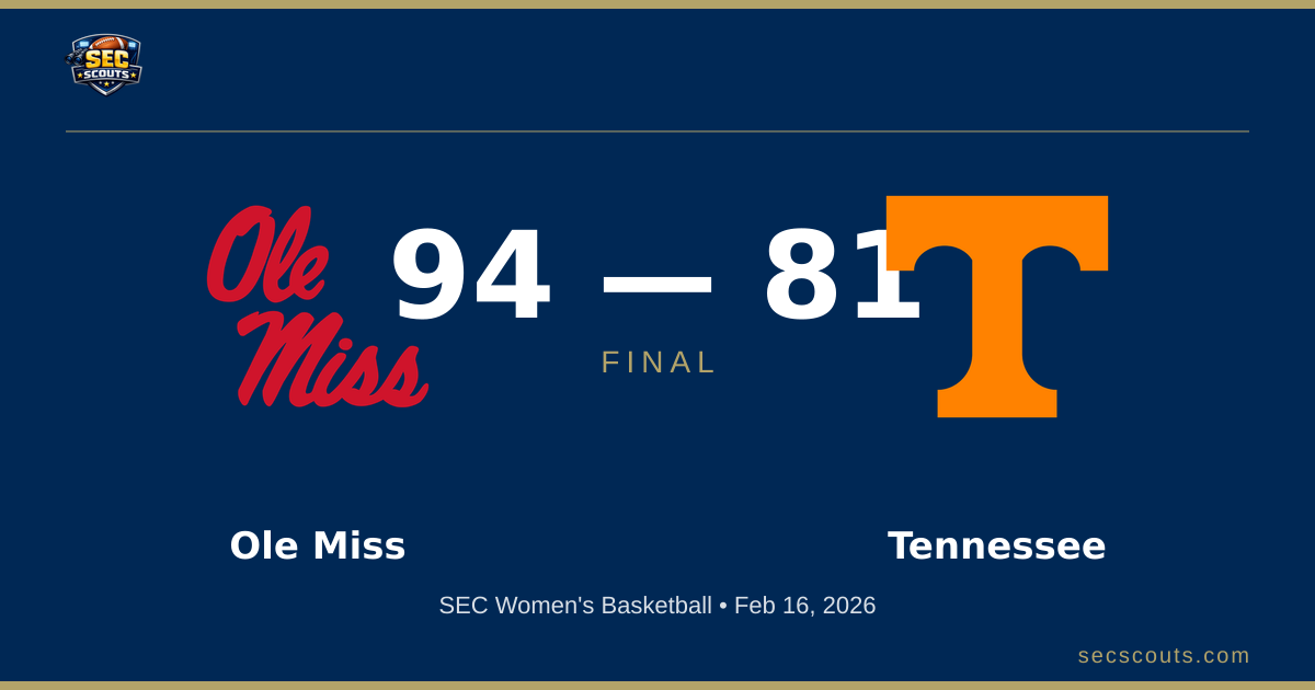 SEC Women's Basketball: Ole Miss Rebels Defeats Tennessee Lady Volunteers 94-81
