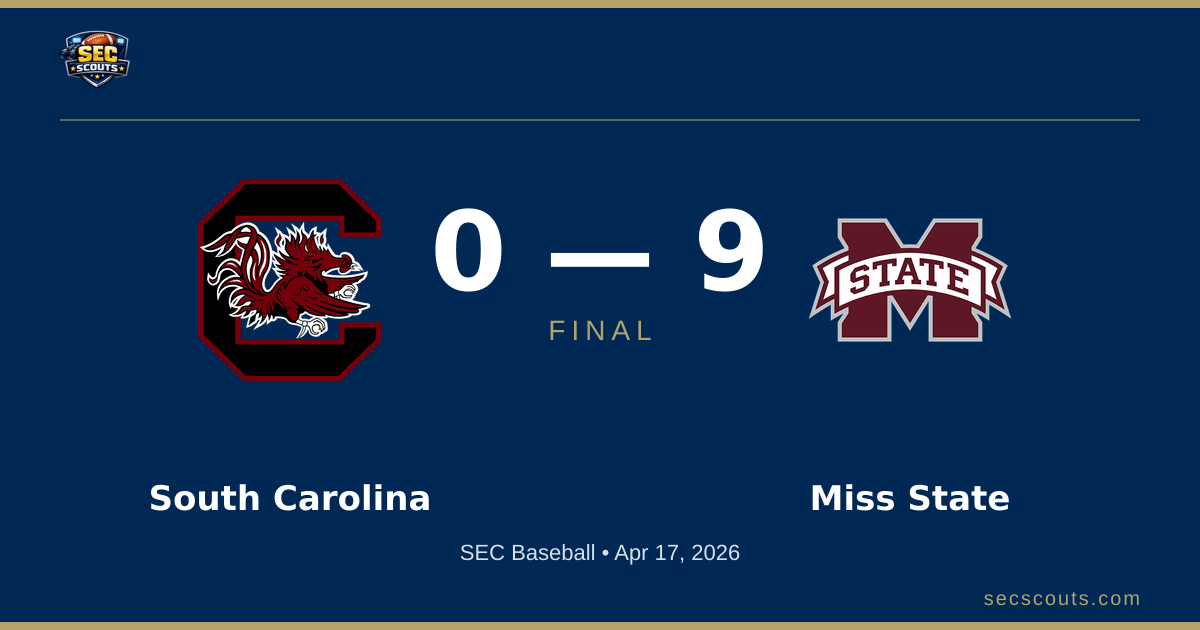 SEC Baseball: Mississippi State Bulldogs Defeats South Carolina Gamecocks 9-0