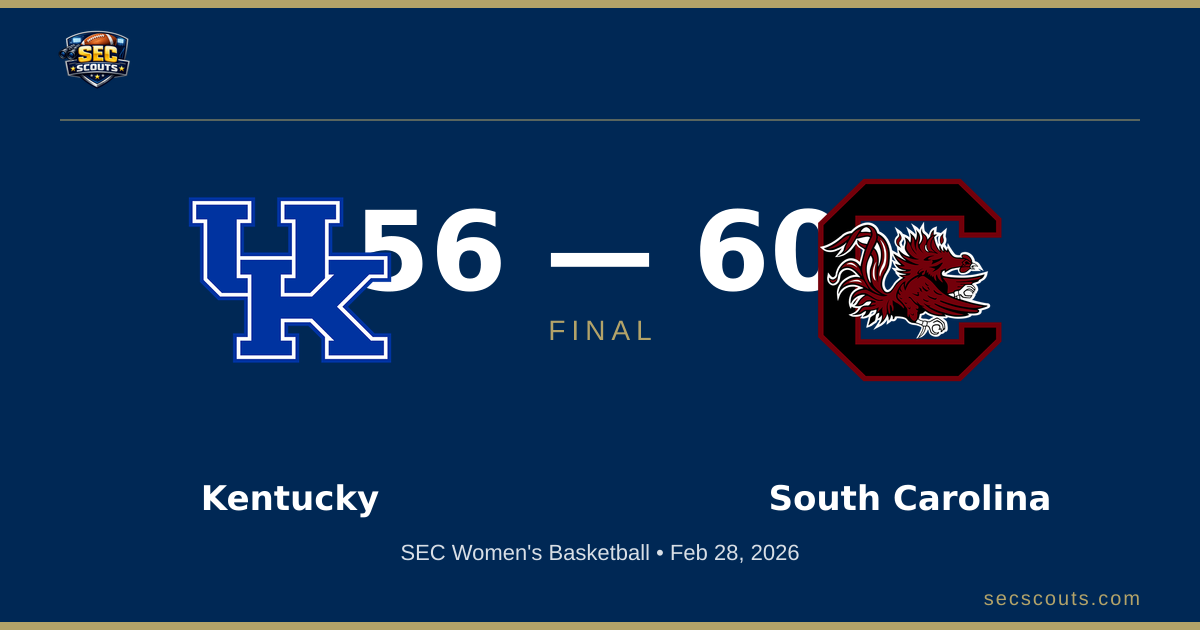 SEC Women's Basketball: South Carolina Gamecocks Defeats Kentucky Wildcats 60-56