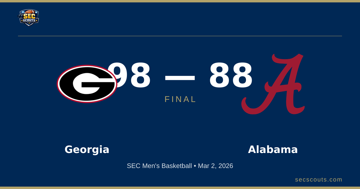 SEC Men's Basketball: Georgia Bulldogs Defeats Alabama Crimson Tide 98-88